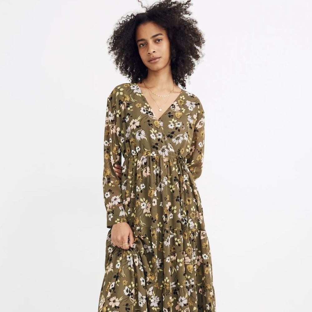 Madewell Cinched Waist Tiered Midi Dress in Wildblooms Size M